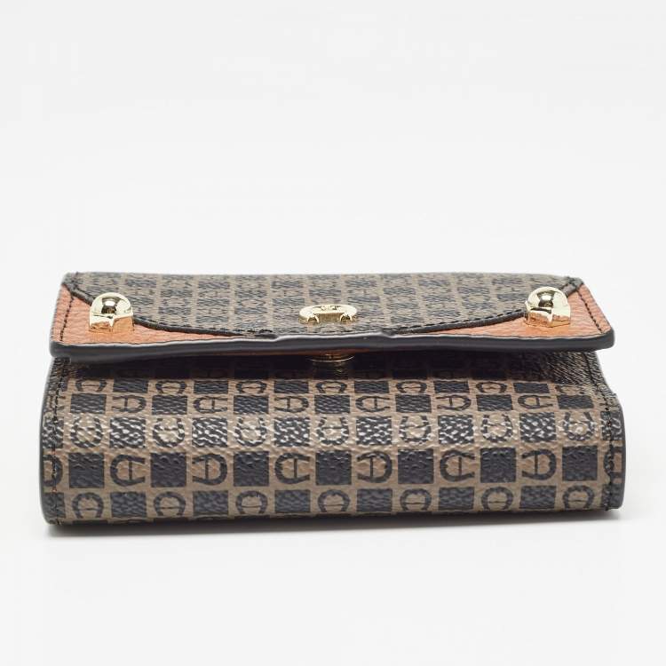 Pre Owned Aigner Brown Signature Coated Canvas Trifold Wallet