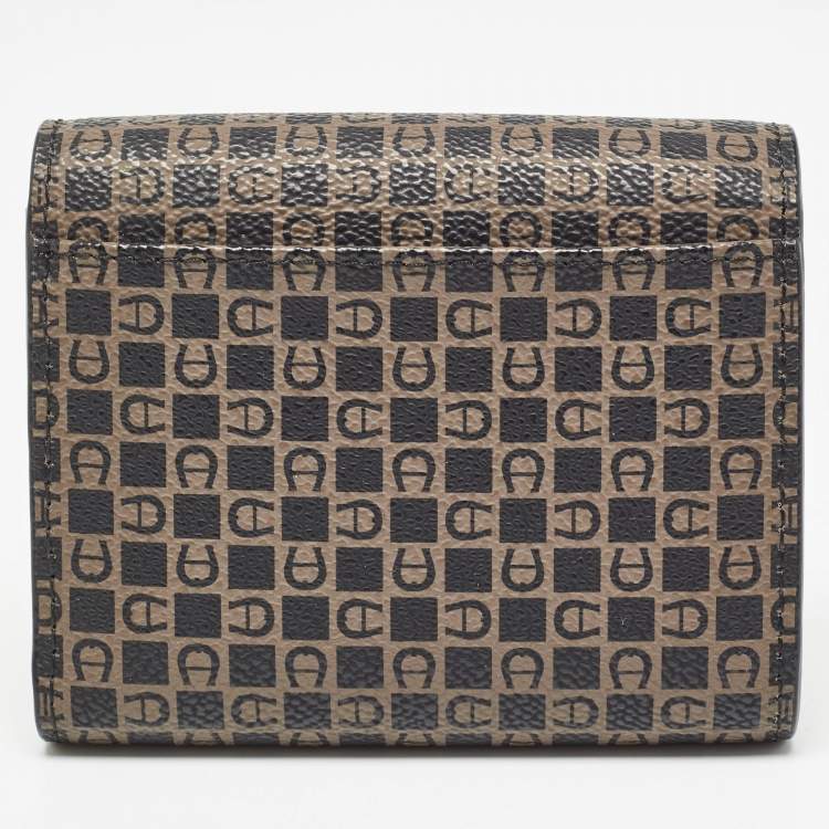 Pre Owned Aigner Brown Signature Coated Canvas Trifold Wallet