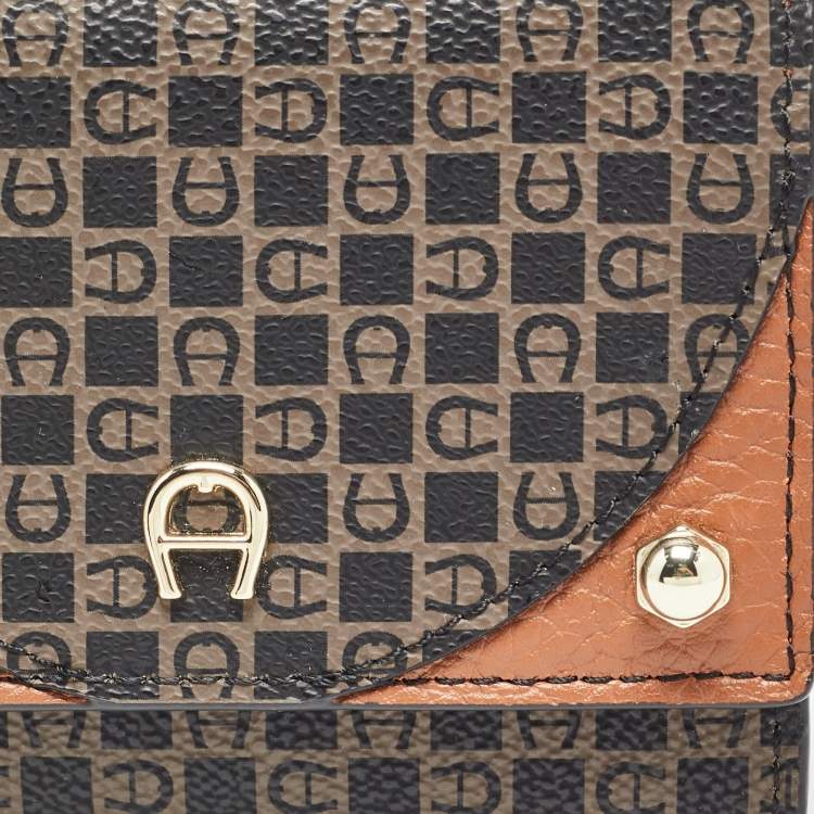 Pre Owned Aigner Brown Signature Coated Canvas Trifold Wallet