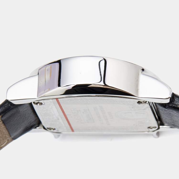 Pre Owned Aigner White Mother of Pearl Stainless Steel Leather Genua Due A31000 Women's Wristwatch 26 mm
