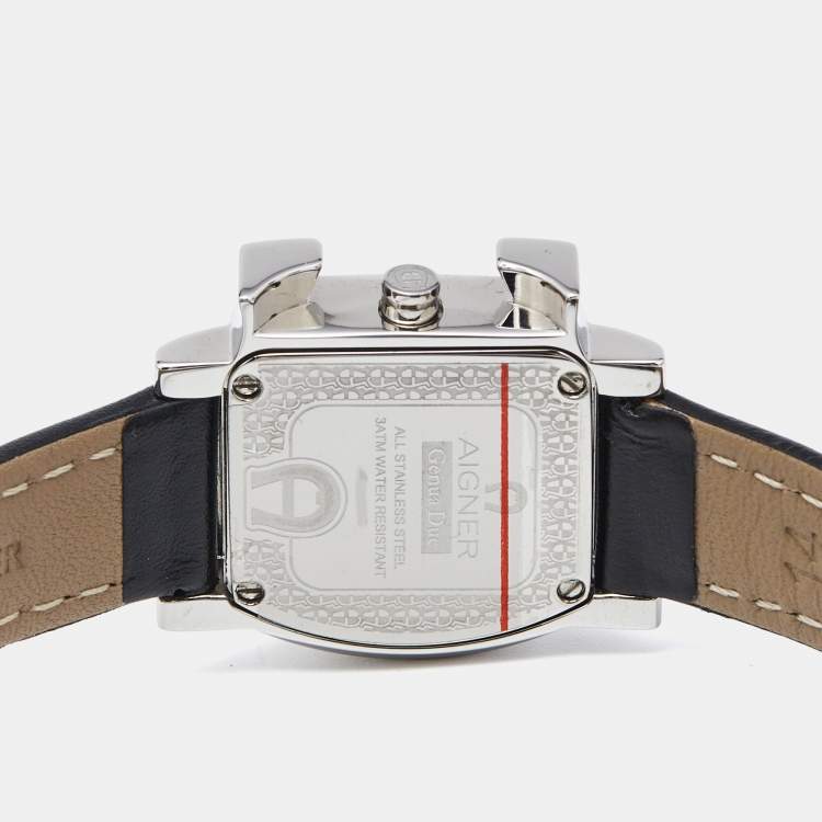 Pre Owned Aigner White Mother of Pearl Stainless Steel Leather Genua Due A31000 Women's Wristwatch 26 mm