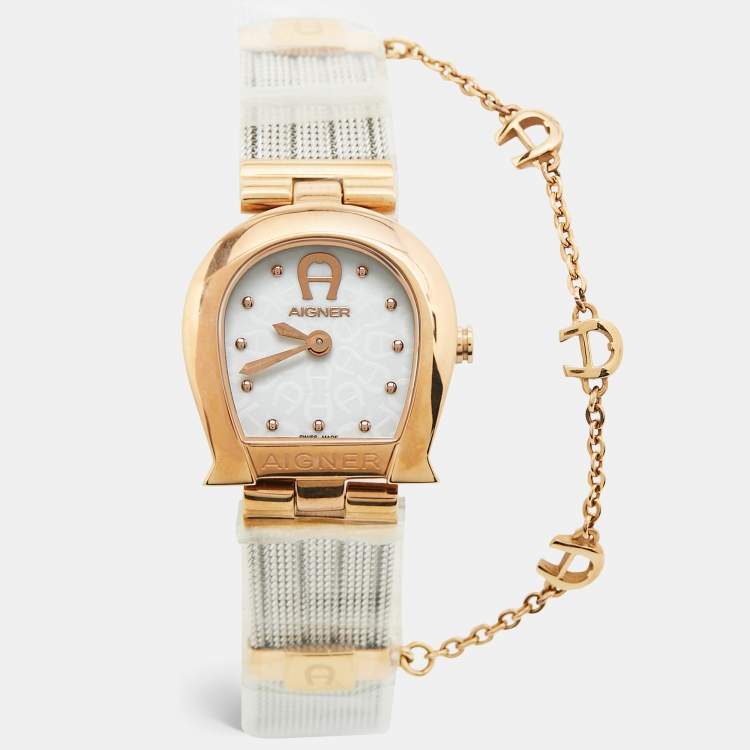 Pre Owned Aigner Mother of Pearl Two Tone Stainless Steel Cremona A115200 Women's Wristwatch 28 mm