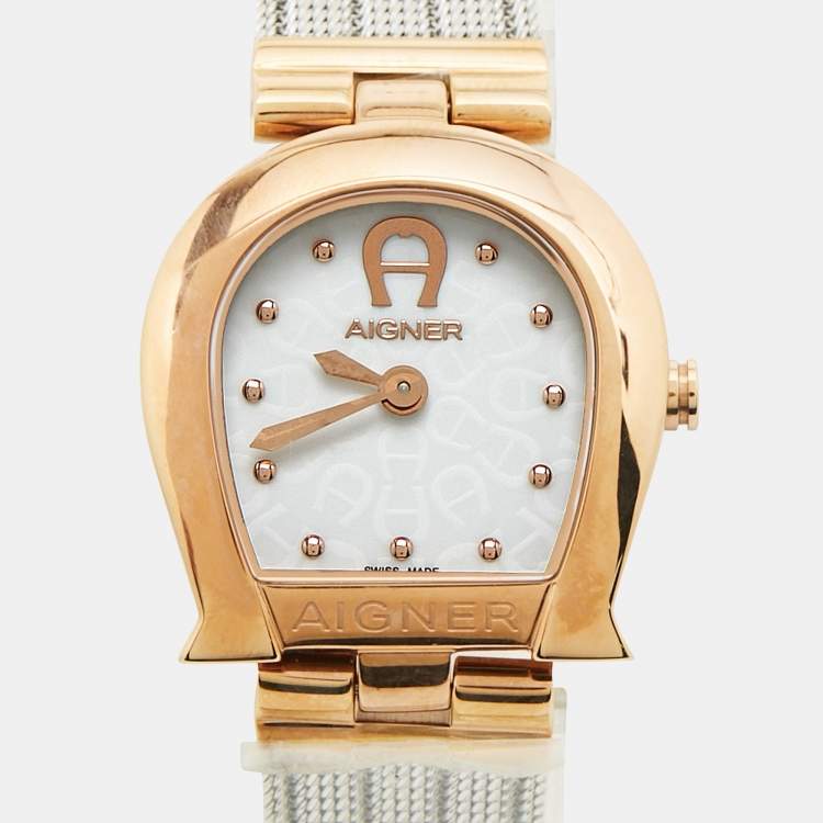 Pre Owned Aigner Mother of Pearl Two Tone Stainless Steel Cremona A115200 Women's Wristwatch 28 mm