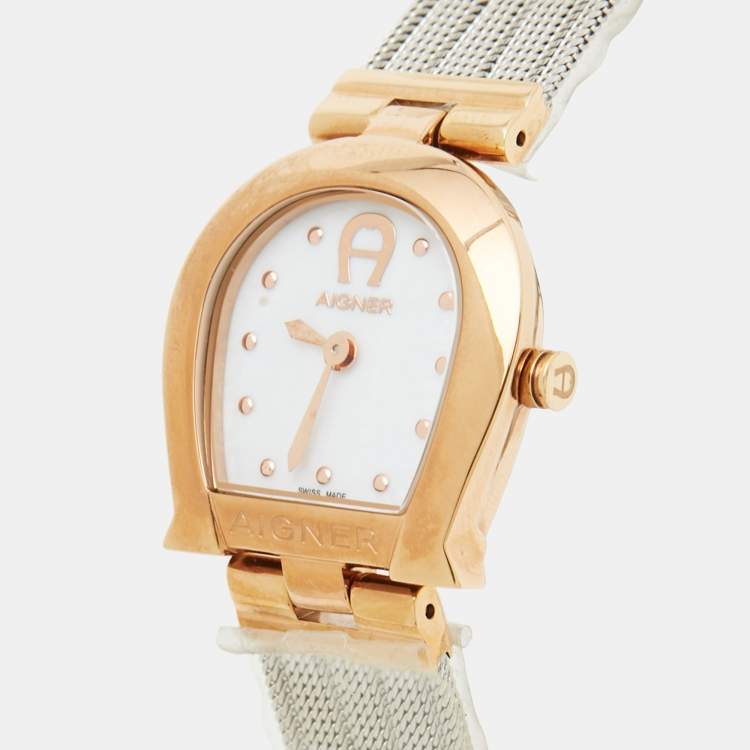 Pre Owned Aigner Mother of Pearl Two Tone Stainless Steel Cremona A115200 Women's Wristwatch 28 mm