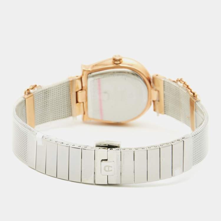 Pre Owned Aigner Mother of Pearl Two Tone Stainless Steel Cremona A115200 Women's Wristwatch 28 mm