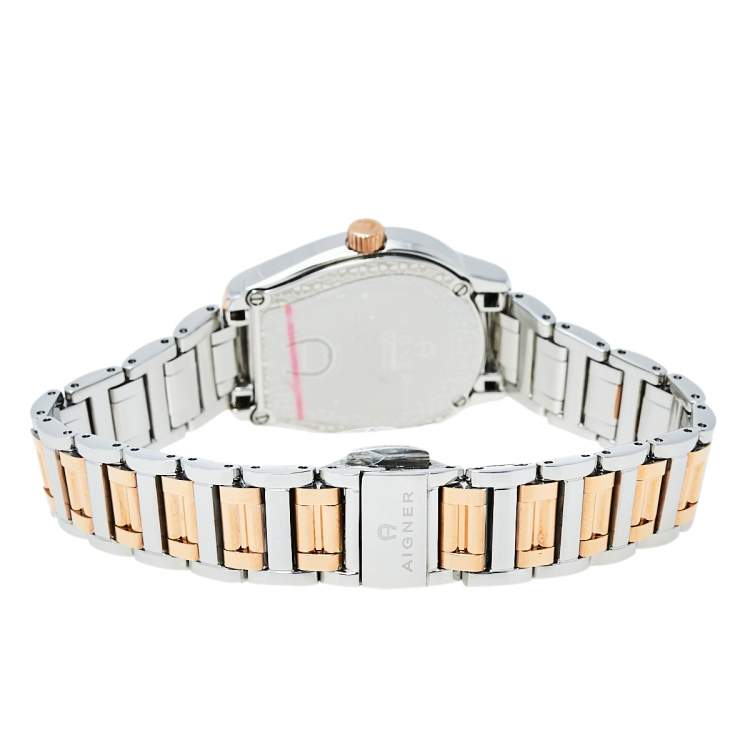 Pre Owned Aigner Silver Two-Tone Stainless Steel Vicenza A111200 Women's Wristwatch 30 mm