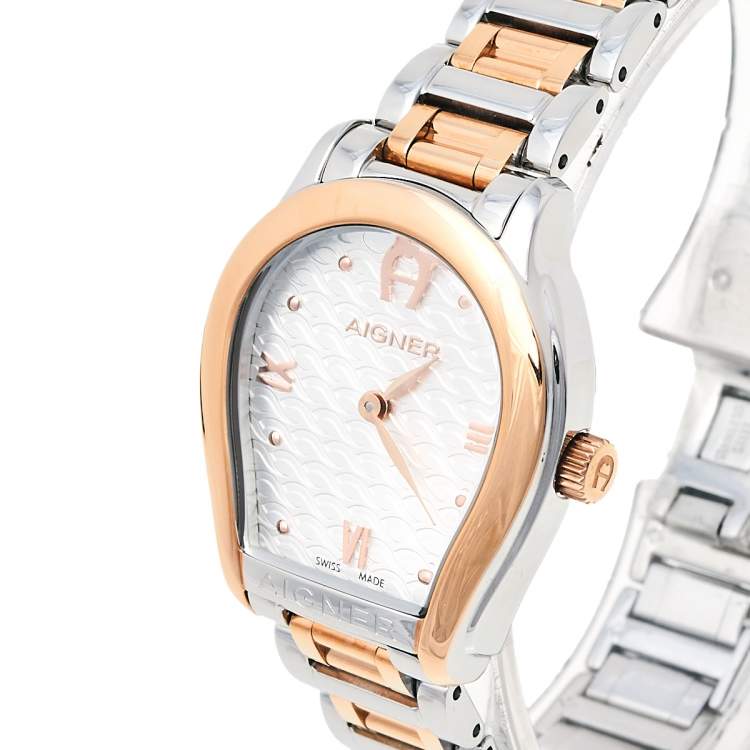 Pre Owned Aigner Silver Two-Tone Stainless Steel Vicenza A111200 Women's Wristwatch 30 mm