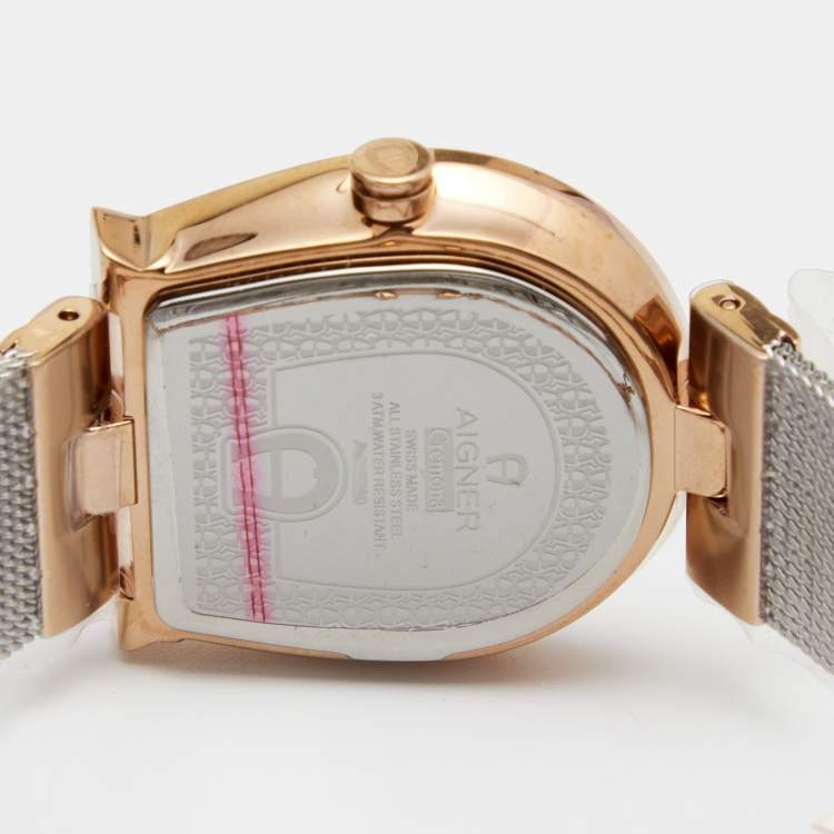 Pre Owned Aigner Mother of Pearl Two Tone Stainless Steel Cremona A115200 Women's Wristwatch 28 mm