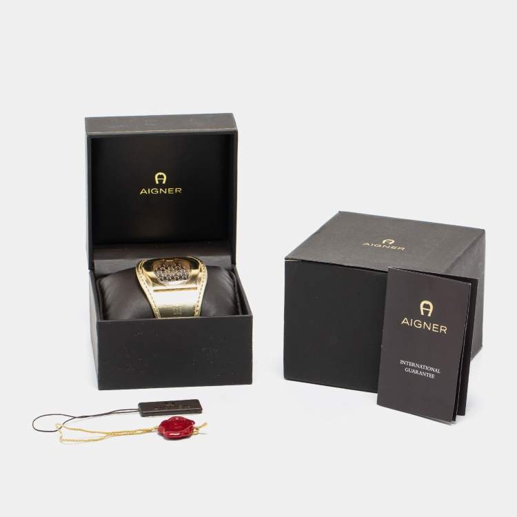 Pre Owned Aigner Champagne Gold Plated Stainless Steel Leather L'Aquila A41200 Women's Wristwatch 36 mm