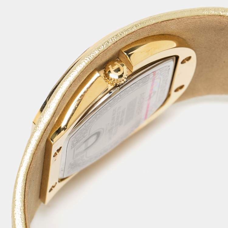 Pre Owned Aigner Champagne Gold Plated Stainless Steel Leather L'Aquila A41200 Women's Wristwatch 36 mm