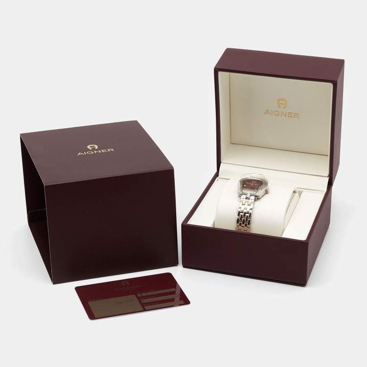 Pre Owned Aigner Burgundy Mother of Pearl Two Tone Stainless Steel Perugina LG21513 Women's Wristwatch 26 mm