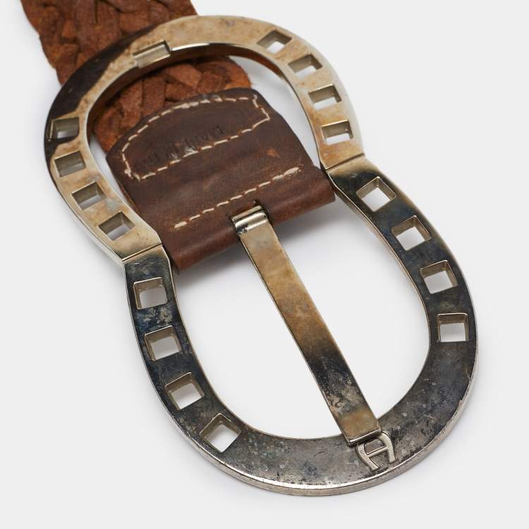 Pre Owned Aigner Brown Braided Leather Buckle Belt 90 CM