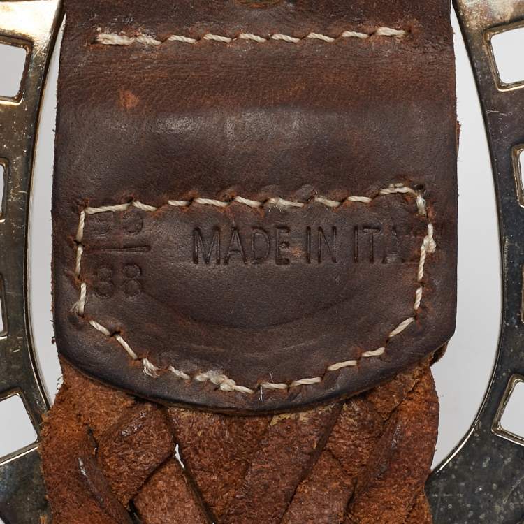 Pre Owned Aigner Brown Braided Leather Buckle Belt 90 CM