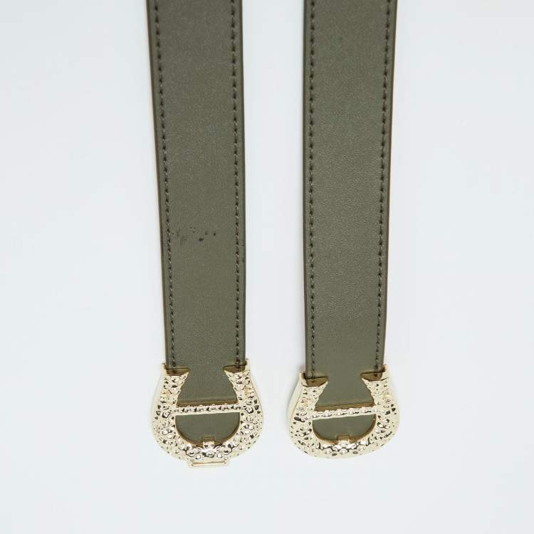 مملوكة مسبقًا Aigner Olive Green Leather Logo Buckle Belt 90CM