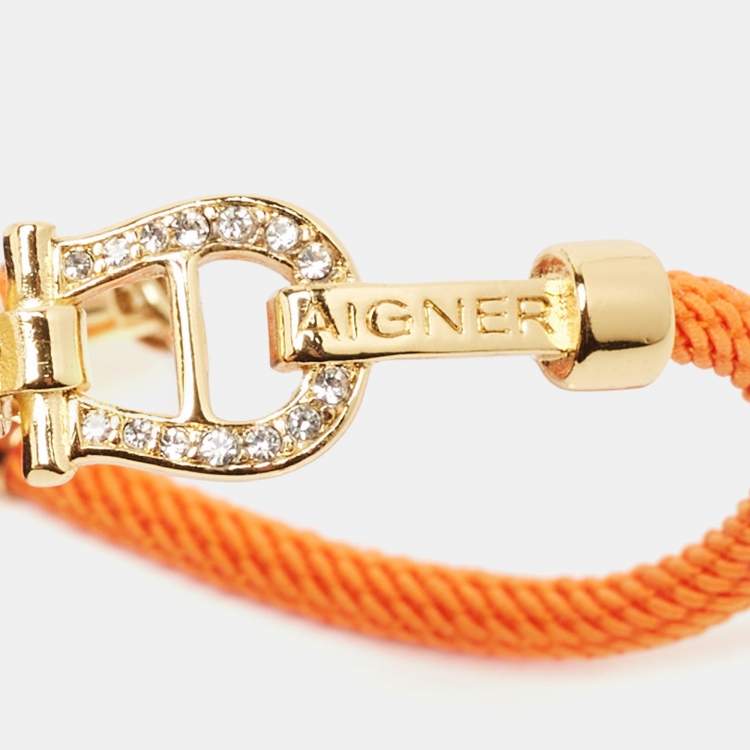 Pre Owned Aigner Orange Silk Cord Crystal Logo Yael Bracelet