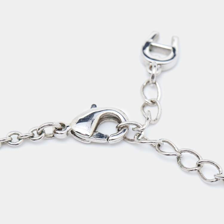 Pre Owned Aigner Logo Crystals Silver Tone Necklace