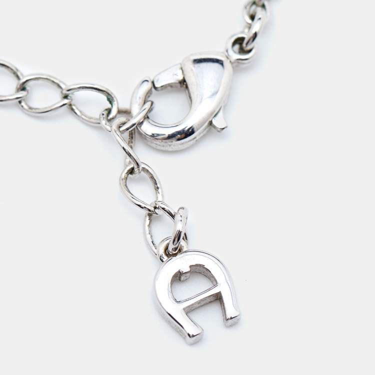 Pre Owned Aigner Logo Crystals Silver Tone Necklace