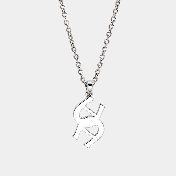 Pre Owned Aigner Logo Crystals Silver Tone Necklace