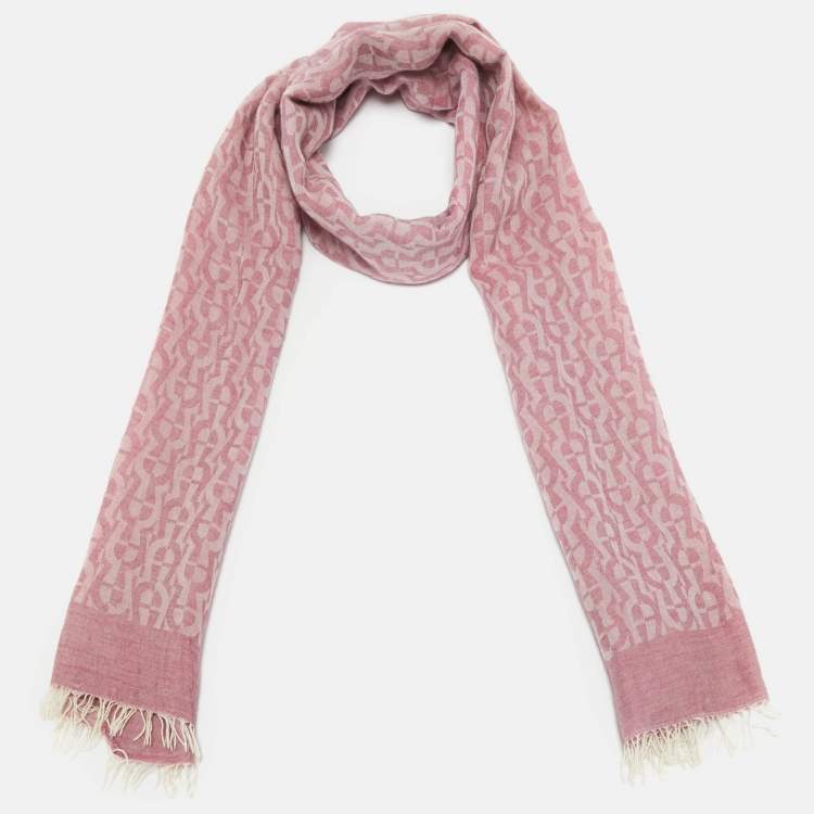 Pre Owned Aigner Pink Monogram Cotton Blend Scarf