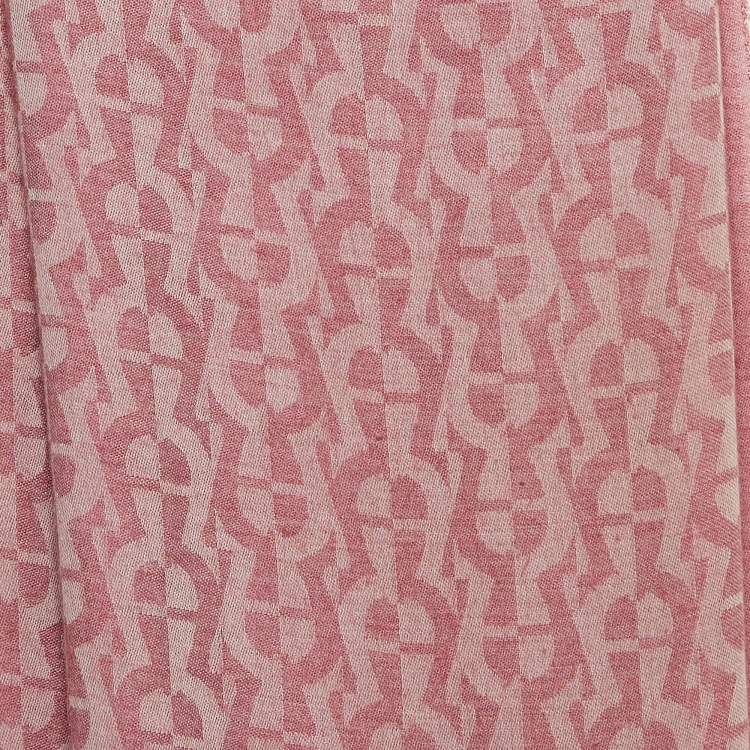 Pre Owned Aigner Pink Monogram Cotton Blend Scarf
