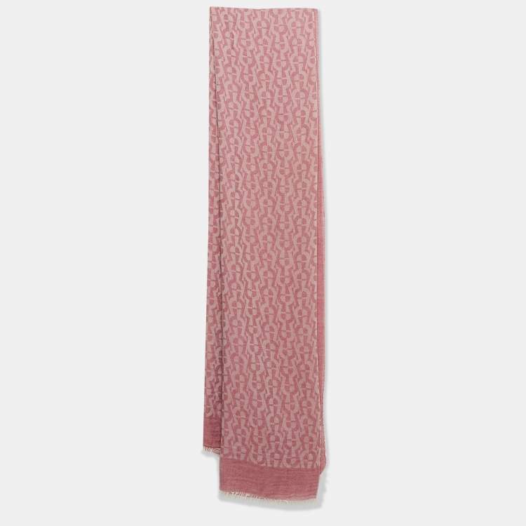 Pre Owned Aigner Pink Monogram Cotton Blend Scarf