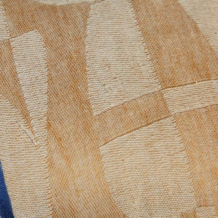 Pre Owned Aigner Blue Patterned Linen Blend Stole