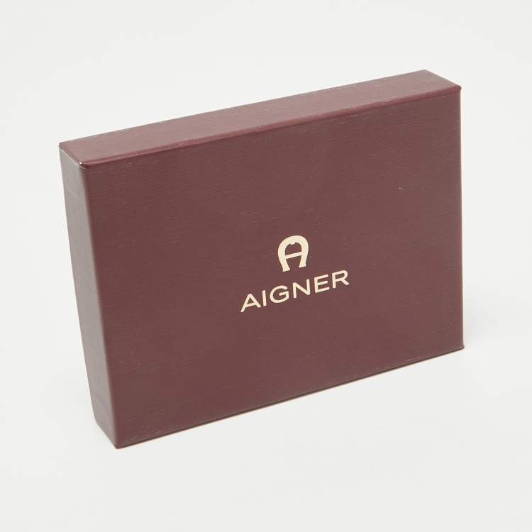 Pre Owned Aigner Gold Leather Logo Buckle Slim Belt 100CM