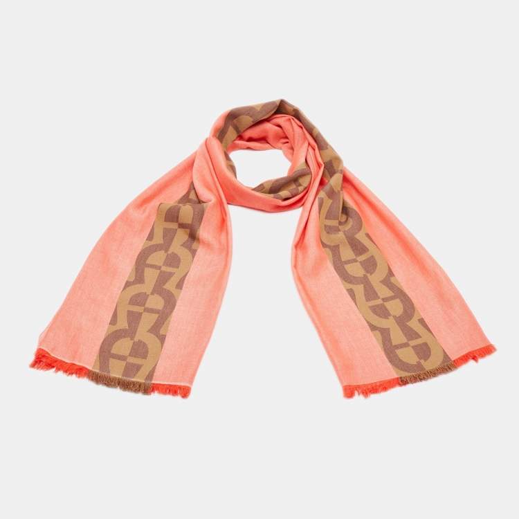 Pre Owned Aigner Red Monogram Stripe Cotton Stole 