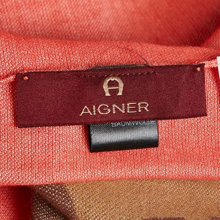 Pre Owned Aigner Red Monogram Stripe Cotton Stole 