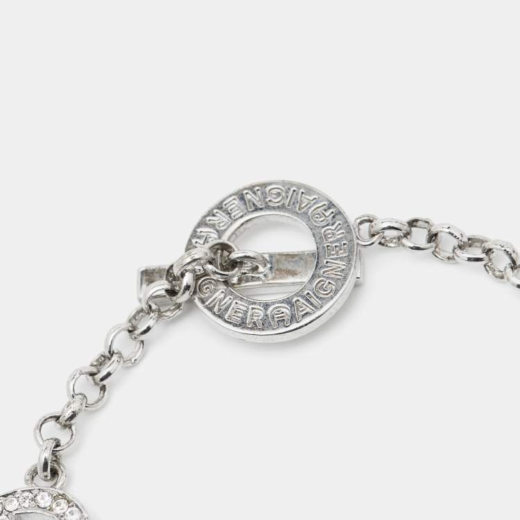 Pre Owned Aigner Logo Bow Crystals Silver Tone Bracelet