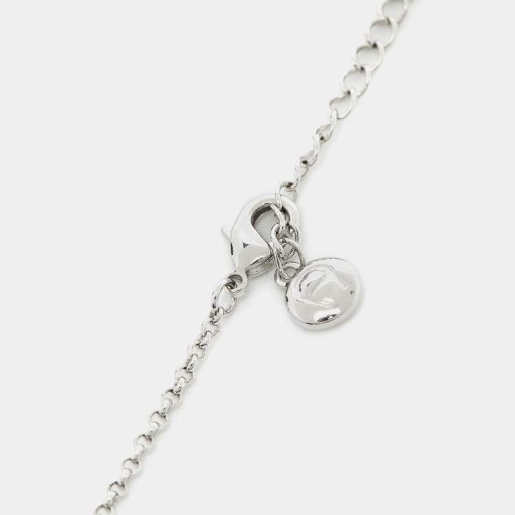 Pre Owned Aigner Logo Crystal Silver Tone Necklace