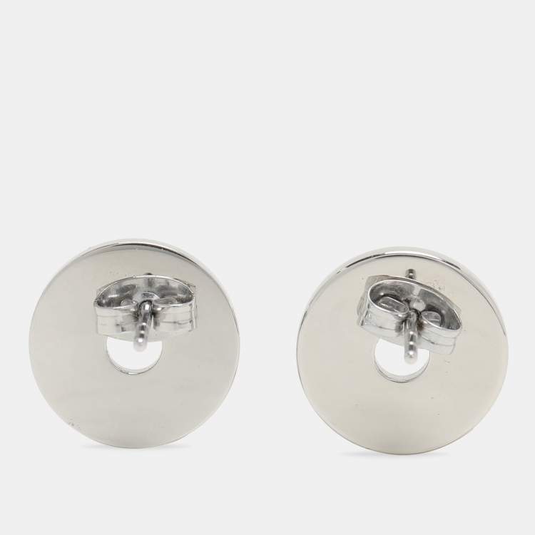 Pre Owned Aigner Silver Tone Metal Crystal Logo Stud Earrings