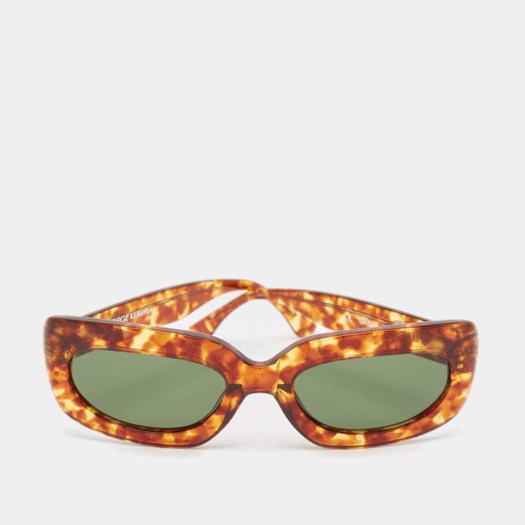 Pre Owned George Keburia Brown Tortoise GKS20 Rectangle Sunglasses