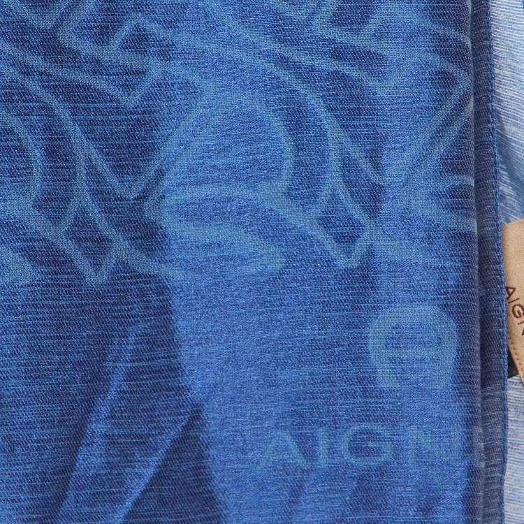 Pre Owned Aigner Blue Logo Pattern Silk & Cotton Stole