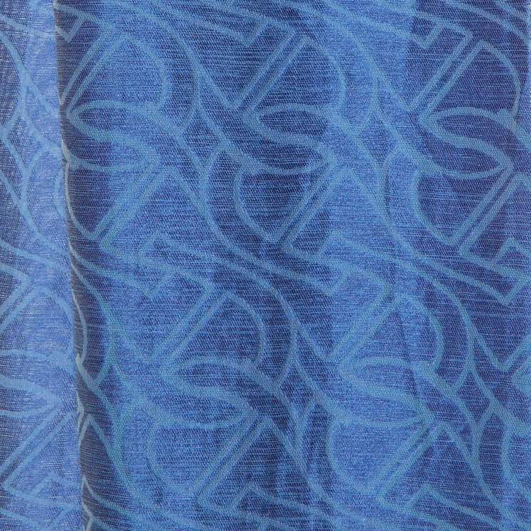 Pre Owned Aigner Blue Logo Pattern Silk & Cotton Stole