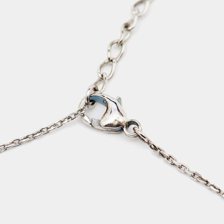 Pre Owned Aigner Logo Crystals Sterling Silver Pendant Necklace