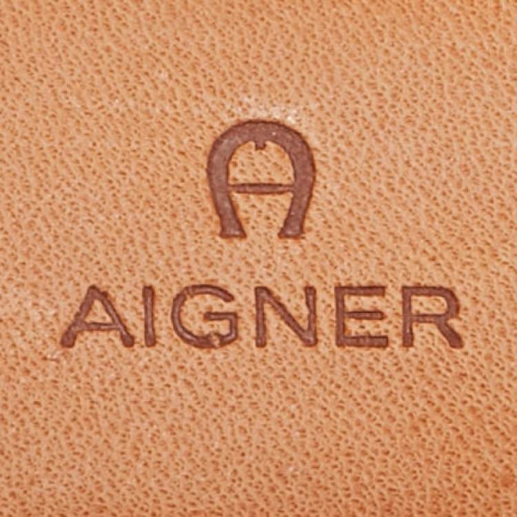 Pre Owned Aigner Grey/Black Signature Coated Canvas Insignia Belt 90CM