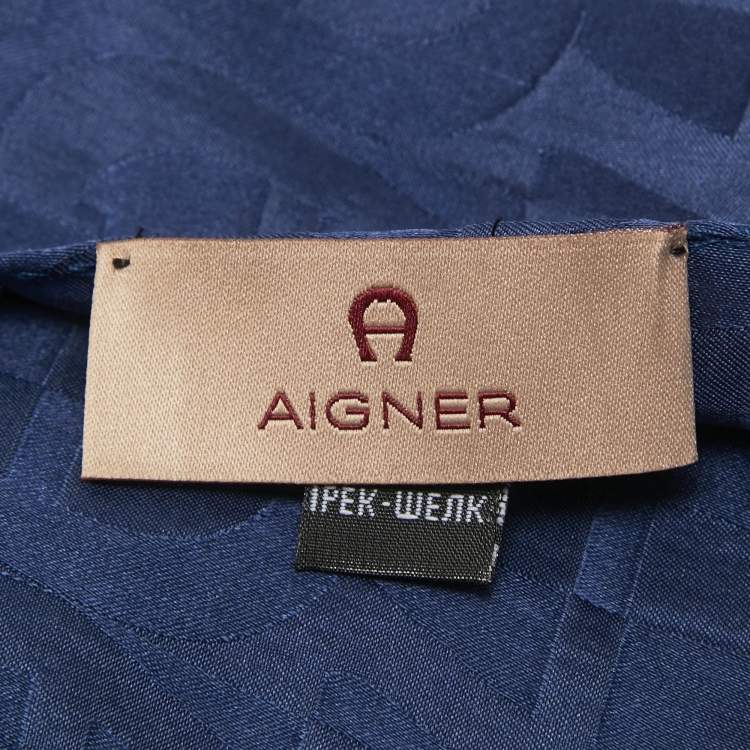 Pre Owned Aigner Navy Blue Logo Monogram Silk Scarf
