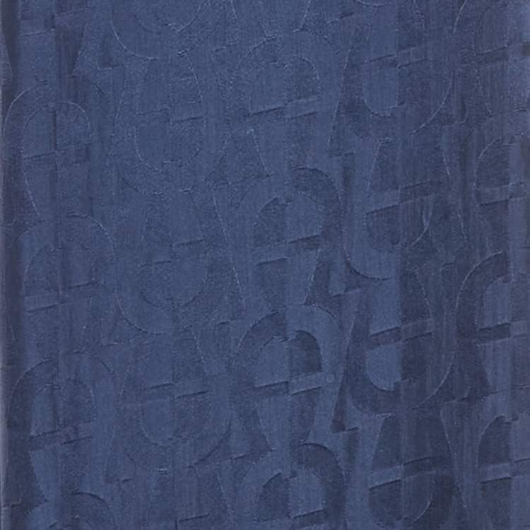 Pre Owned Aigner Navy Blue Logo Monogram Silk Scarf