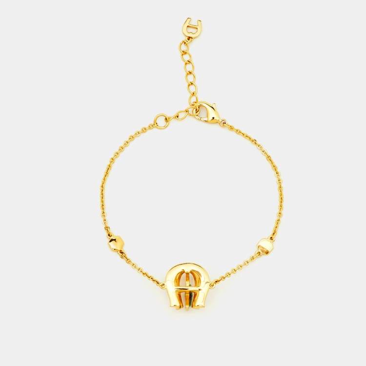Pre Owned Aigner Crystal Logo Gold Tone Chain Bracelet