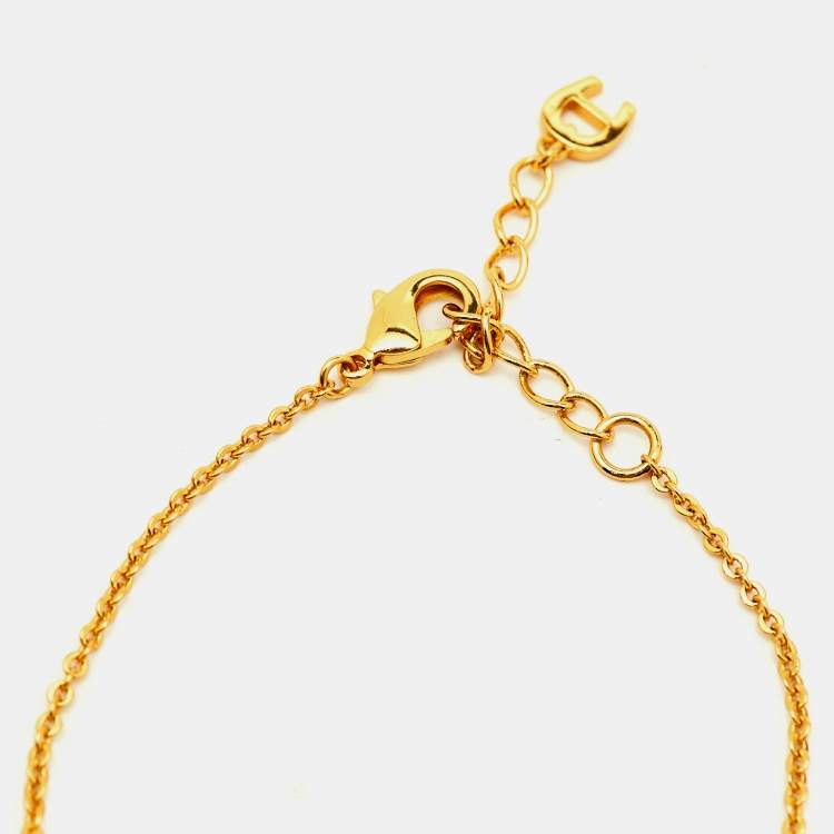Pre Owned Aigner Crystal Logo Gold Tone Chain Bracelet
