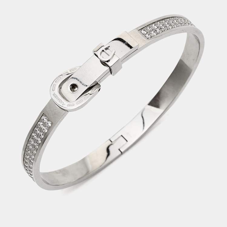 Pre Owned Aigner Logo Crystals Silver Tone Bracelet