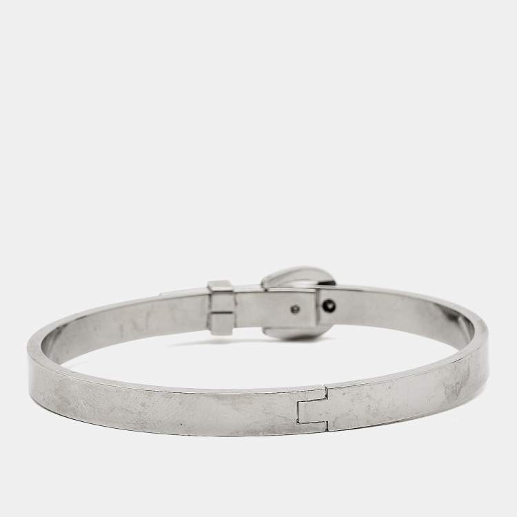 Pre Owned Aigner Logo Crystals Silver Tone Bracelet