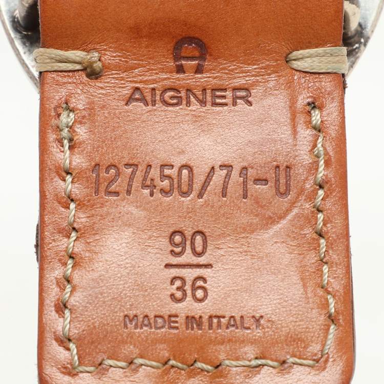 Pre Owned Aigner Brown Braided Leather Vintage Buckle Belt 90CM