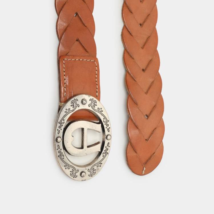 Pre Owned Aigner Brown Braided Leather Vintage Buckle Belt 90CM