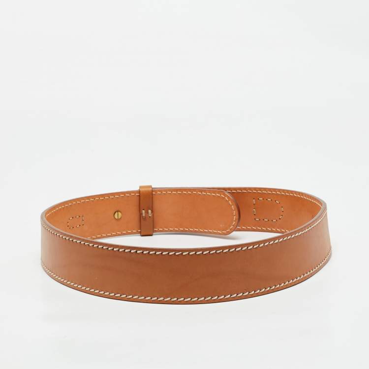 Pre Owned Aigner Tan Leather Logo Waist Belt 85 CM