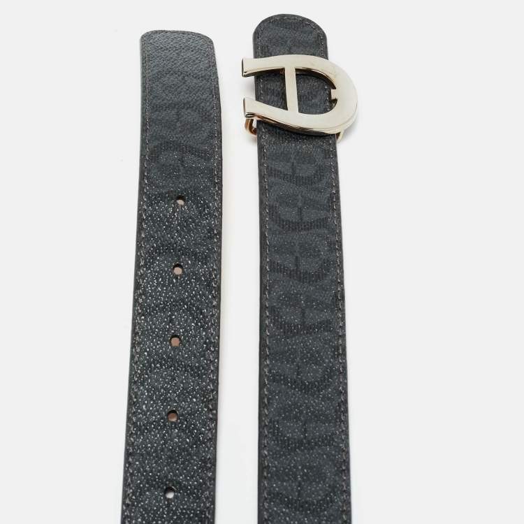 Pre Owned Aigner Logo 85 CM Buckle Belt Grey/Black Signature Coated Canvas