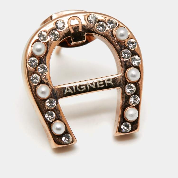 Pre Owned Aigner Crystals Faux Pearls Crystals Rose Gold Tone Earrings