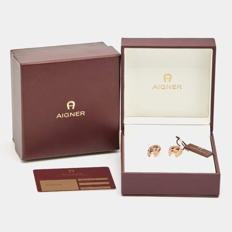 Pre Owned Aigner Crystals Faux Pearls Crystals Rose Gold Tone Earrings