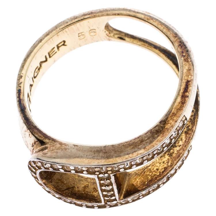 Pre Owned Aigner Gold Tone Crystal Embellished Ring Size 56